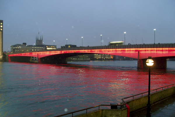 London Bridge at dusk, on a calm night